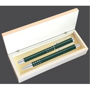 Dot Grip Pen Set Series- Green Pen and Roller Pen Set, Crescent Moon Shape Clip, white gift box