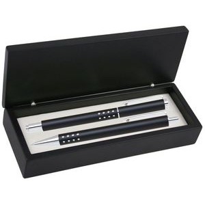 Dot Grip Pen Set Series- Black Pen and Roller Pen Set, Crescent Moon Shape Clip, black wood gift box