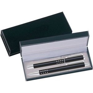 Dot Grip Pen Series - Black Pen and Roller Pen Gift Set, Silver Dots Grip, Crescent Moon Shape Clip