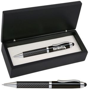 FIBERTEC Series Stylus Pen, black carbon fiber barrel stylus pen with black wood gift box