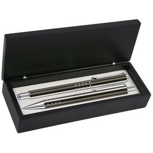 Dot Grip Pen Set Series- Gray Pen and Roller Pen Set, Crescent Moon Shape Clip, black wood gift box