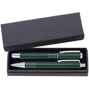 Dot Grip Pen Series - Green Pen and Roller Pen Gift Set, Silver Dots Grip, Crescent Moon Shape Clip