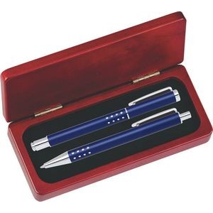 Dot Grip Pen Set Series- Blue Pen and Roller Pen Set, Crescent Moon Shape Clip, Rosewood gift box