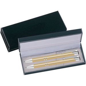 JJ Series Pen and Pencil Gift Set in Black Velvet Gift Box - Gold pen and pencil