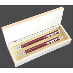 Dot Grip Pen Set Series- Red Pen and Roller Pen Set, Crescent Moon Shape Clip, white gift box