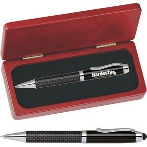 FIBERTEC Series Stylus Pen, black carbon fiber barrel stylus pen with rosewood color gift box