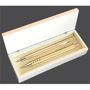 Dot Grip Pen Set Series- Gold Pen and Roller Pen Set, Crescent Moon Shape Clip, white gift box