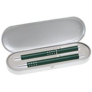 Dot Grip Pen Series - Green Pen and Roller Pen Gift Set, Silver Dots Grip, Crescent Moon Shape Clip