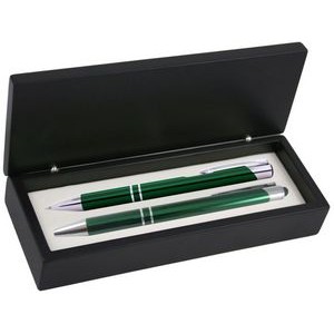 JJ Series Green Stylus Pen and Pencil Set in Black wood Presentation Gift Box