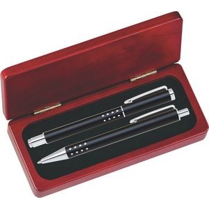 Dot Grip Pen Set Series- Black Pen and Roller Pen Set, Crescent Moon Shape Clip, Rosewood gift box