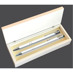 JJ Series Silver Stylus Pen and Pencil Set in white wood Presentation Gift Box