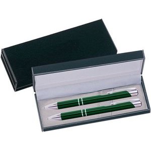 JJ Series Pen and Pencil Gift Set in Black Velvet Gift Box - Green pen and pencil