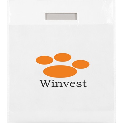 White Non Woven Fold Over Die Cut Handle Bag 2C2S (11"x15"x3")