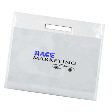 White Non Woven Fold Over Die Cut Handle Bag 2C2S (16"x13"x4")