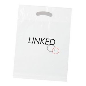 1.35 Mil Recycled White Fold Over Die Cut Handle Printed Bag 2C2S (11"x15"x2")