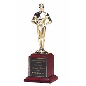 13.5'' Hand-Polished & Gold-Tone Cast Metal Classic Achiever Figure w/Rosewood Piano-Finish Base