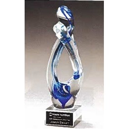Contemporary Art Glass Sculpture Award w/Blue Accent & Clear Glass Base
