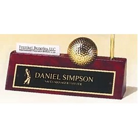 Airflyte® Rosewood Piano-Finish Name Plate w/Goldtone Metal Golfball Clock