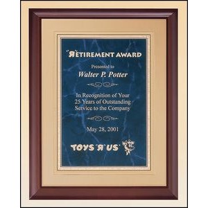 Airflyte® Cherry Finish Plaque w/Sapphire Marble Plate & Gold Embossed Back Plate (11"x 14")
