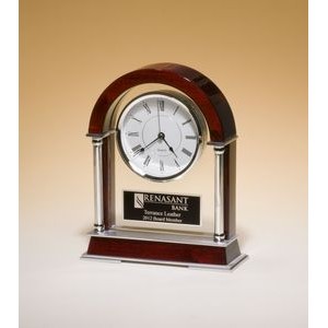 Airflyte® Rosewood Piano-Finish Mantle Clock w/Chrome Plated Posts & Silver Aluminum Accents