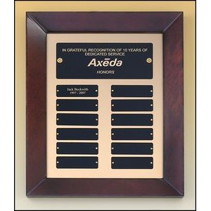 Airflyte® Cherry Finish Perpetual Plaque w/12 Black Brass Plates & Brushed Metal Gold Background