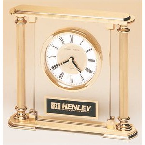Airflyte® Glass Upright Clock w/Feet & Top, Metal Gold Tone Columns & Three Hand Movement