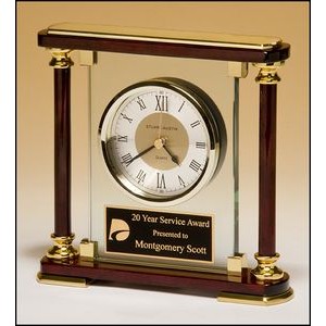 Airflyte® Glass & Rosewood Piano-Finish Clock w/Gold Metal Accents