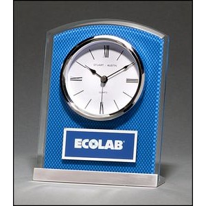 Glass Clock w/Blue Carbon Fiber Design On Aluminum Base (5"x 6.5")