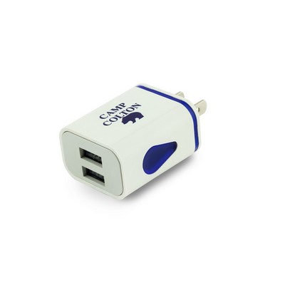 Dual-Port USB Wall Charger w/Blue Night Light