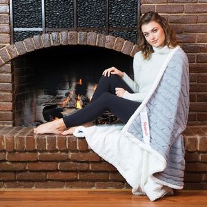 Cable Knit Chenille Throw ( Leatherette Patch)