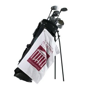 Premium Velour Golf Towel w/ Upper Left Corner Hook & Grommet (White Imprinted)
