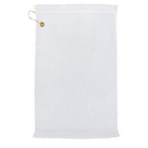 Premium Fringed Velour Golf Towel w/ Left Corner Hook & Grommet (White Imprinted)