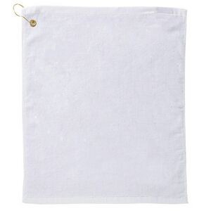 Premium Mid-Weight Velour Golf Towel w/ Upper Left Hook & Grommet (White Embroidered)