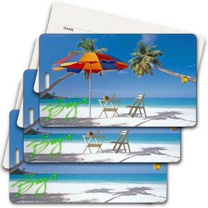 Privacy Luggage Tag w/3D Lenticular Images of Beach & Umbrella (Imprinted)