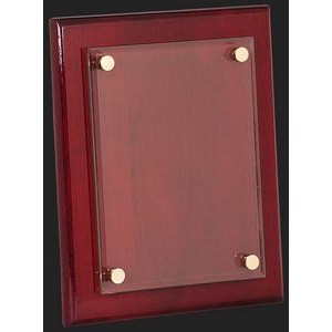 Floating Glass with Rose Wood Piano Finish Plaque Award 9'' x 12''