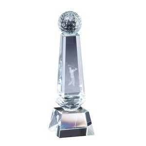 Optic Crystal Golf Tower Award with 3D Golfer - 8'' h