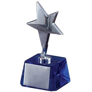 Metal Star on Blue Crystal Pedestal Base Award - 6'' h