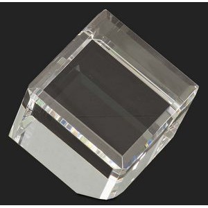 Important Bevelled Crystal Cube Paperweight XXL - 3 1/2'' H