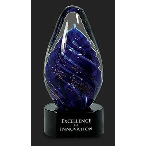 Inner Flame Art Glass Award w/Blue Swirl - 6 1/2'' H