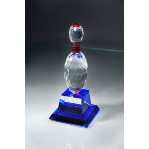 Strike! Crystal Bowling Trophy on Blue Pedestal Base - 10'' h