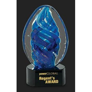 Blue Fire Within Art Glass Award w/Turquoise Blue Swirl - 6'' H