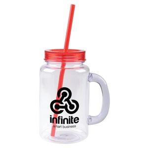 20 oz. Red Lid and Straw with Clear Plastic Mason Jar