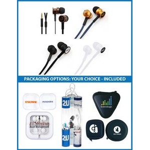 The Rivot Metal Stereo Earbuds with upgraded speakers, can choice of custom packaging