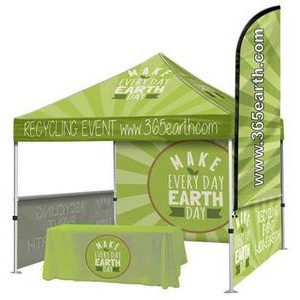 Event Tent Package #5 – Tent + Throw + Full Back Wall + 2 Half Walls + Flag