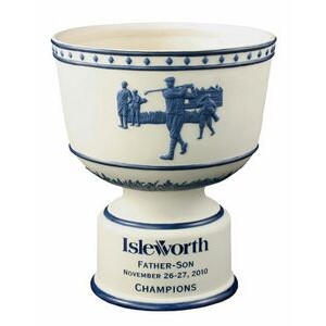 Alabaster & Blue Vintage Bowl Ceramic Golf Trophy with Raised Figures