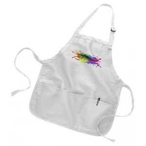 White Full/Medium Length Twill Bib Apron with Pouch - Full Color Transfer (22"x24")
