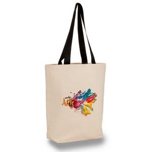 Cotton Canvas Tote Bag w/ Contrast Long Web Handles - Full Color Transfer (15"x16"x4")
