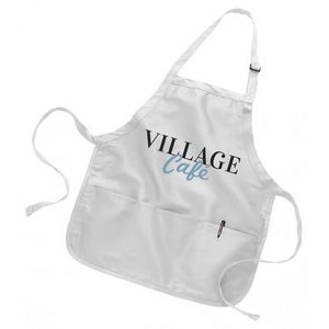 White Full/Medium Length Twill Bib Apron with Pouch - 1 Color (22"x24")