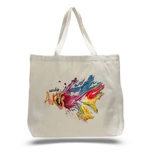 Organic Lightweight Natural Canvas JumboTote Bag w/ Square Bottom - Full Color Transfer (20"x15"x5")