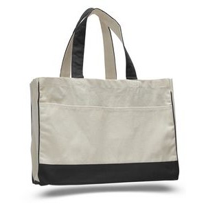 Natural Canvas Tote Bag w/ Contrast Handles & Trim - Blank (22